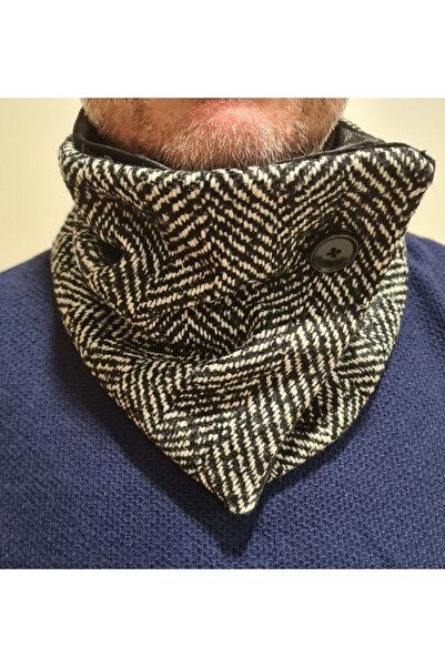 Leylace Yeni Model, Kışlık Siyah Yünlü Balıksırtı Desenli Erkek Boyunluk-1