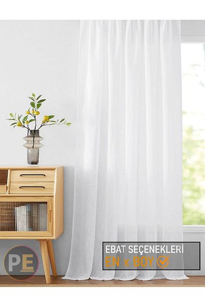 Perdexpress Linen Natural - Don't Want Iron, Pleat-Free Plain Tulle Curtain, Extrafor Drawstring Adjustable Pleat