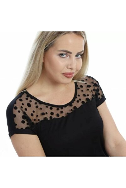 Te&Te Bluză neagră de damă cu guler transparent