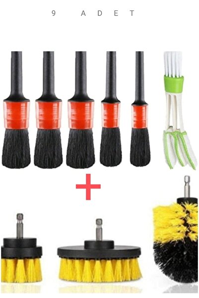 CarAda ® 9 Parça Araç Iç Ve Dış Matkap Ucu Uyumlu Detaylı Bakım Fırça Seti