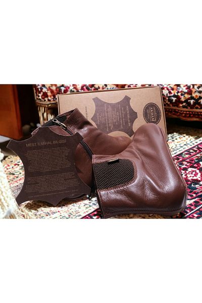 Akdam Brown Genuine Goat Leather - Elastic and Zippered Socks