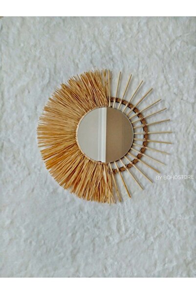 GLSTN By Bohostore Rafya Yelpaze Ayna,bohem Dekoratif Aksesuar,bohem Rafya Ay...
