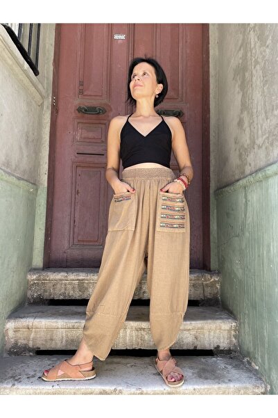Bohoyasam Unisex Bohem Lastik Bel Pantolon, Rahat Pantolon, Yoga Pantolonu, Şalvar, Pamuklu Şalvar,