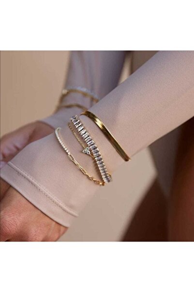 BORENO Italyan Ezme & Su Yolu Ikili Kombin Bileklik Çelik Üzeri altın kaplama