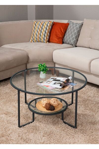 tino furniture Luciano Antrasit Orta Sehpa Temperli Cam (KIRILMAZ)