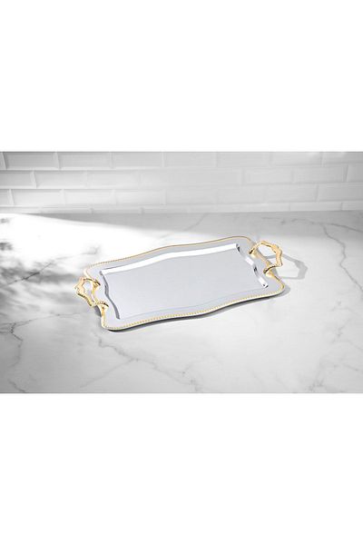 Nehir Gold Chain Coffee Tray - 36x26 Cm