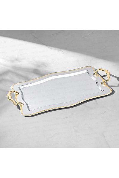 Nehir Gold Chain Coffee Tray - 36x26 Cm