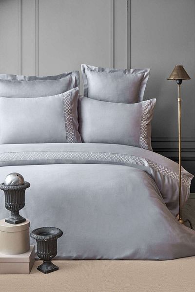 Apricitas HOME Σετ Παπλωματοθήκης Hera Grey Διπλό Κεντημένο - 60% Μπαμπού 40% Βαμβάκι κρεπ