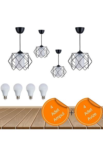 MHK Collection Black Design White Mica Glass Multi Square Living Room Bedroom Children's Room 4 Pieces Chandelier 4 Pieces LED Bulb