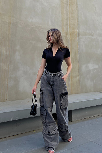 la & vetta Baggy Cut Gray Jeans - Multi Pocket