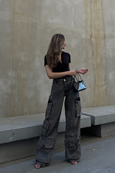 la & vetta Baggy Cut Gray Jeans - Multi Pocket