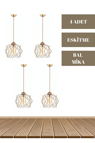 MHK Collection Prizma Tekli Sarı Mikalı Eskitme Sarkıt Avize