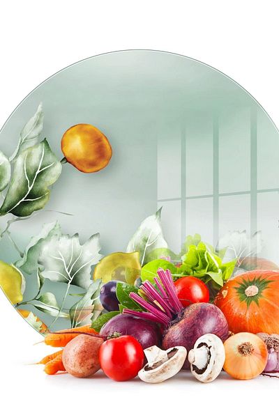 Decovetro لوح تقطيع زجاجي للفواكه العتيقة وحامل عرض - 30x30 سم