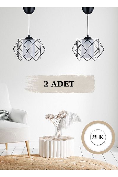 MHK Collection Black Design Multi Square Chandelier with White Mica Glass (2 PCS)