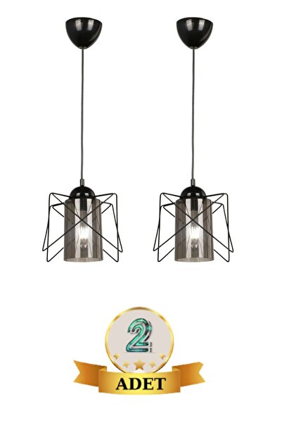 AYDINHOMELİGHT 2 Adet Zikzak Siyah Füme Mikalı Tekli Sarkıt Avize - Yatak Oda...