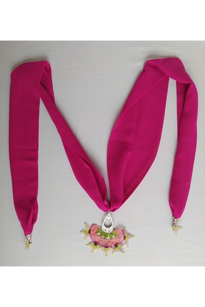 Bircan Hediyelik Fuşya İğne Oyası Kolye Fular