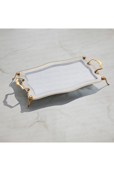 Nehir Gold Brown Chain Leg Tray - 36x26 Cm