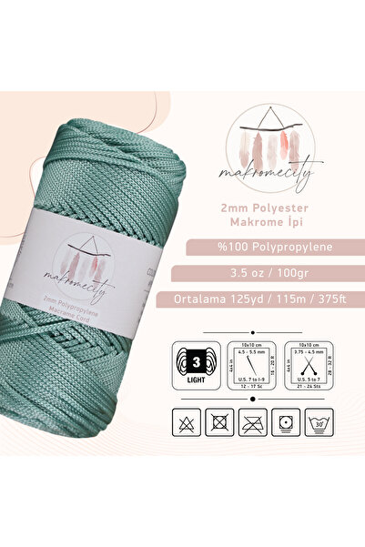 Makromecity Περιλαίμιο 100 Γρ Πολυεστέρα Μακραμέ νημα Χρώμα Φασκόμηλου 2mm - 120 Μ Νήμα Σουπλά και Νήμα Σακούλας