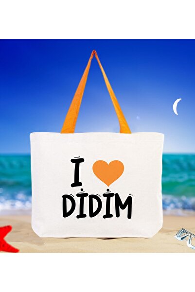 Bk Gift Didim Orange 48x40m Handle Canvas Beach Bag - Printed Shoulder Bag, S...