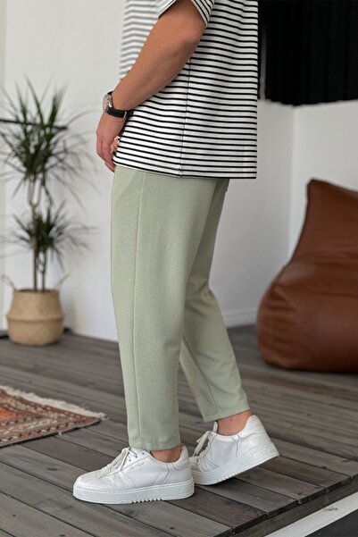 MADZEYMODA Boyfriend Men's Stitched Waffle Fabric Elastic Waist Green Jogger