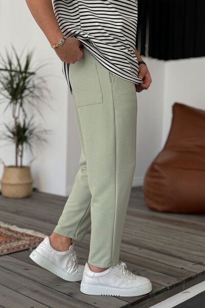 MADZEYMODA Boyfriend Men's Stitched Waffle Fabric Elastic Waist Green Jogger