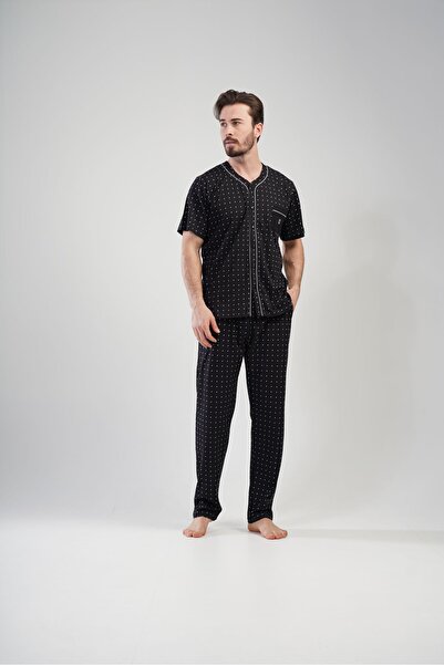 LOUP DORE Men's Short Sleeve Pajama Set - Suprem Combed Cotton, Pocket and Button