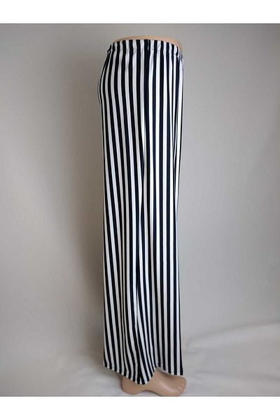 YAŞAR TRİKO White Black Thick Striped - Elastic Waist Summer Bottom Clothing