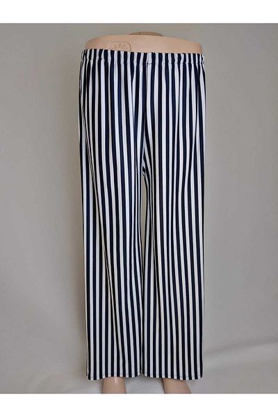 YAŞAR TRİKO White Black Thick Striped - Elastic Waist Summer Bottom Clothing
