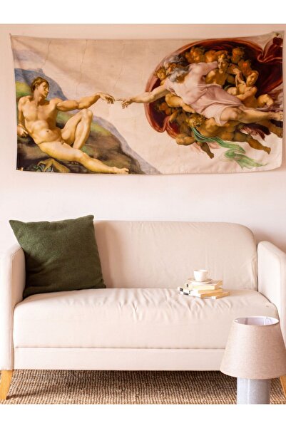 WALLHANG Adem'in Yaratılışı, Michelangelo Duvar Örtüsü, Duvar Halısı 150x75 Cm
