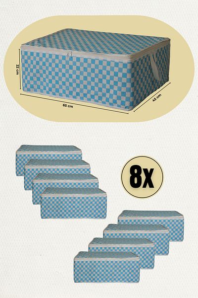 ADARYA HOME 8 части квадратна синя голяма чанта за съхранение - 65x45x22 см