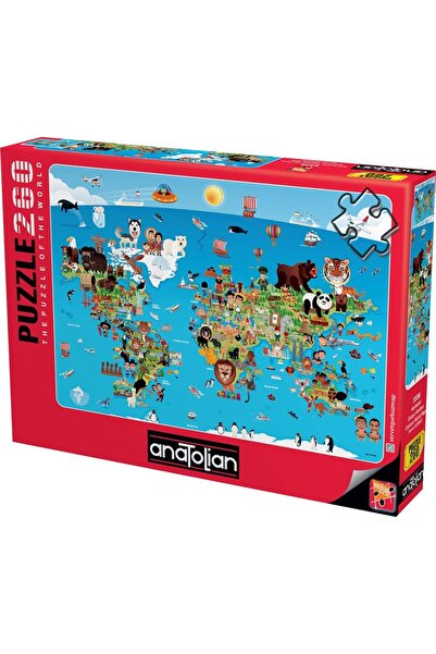 Anatolıan Brand: Puzzle - Cartoon World Map / 260 Piece Puzzle, # 3338 Catego...