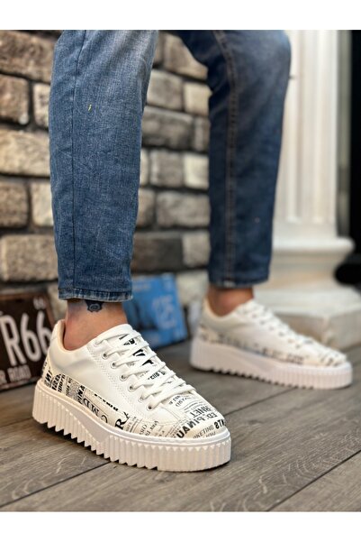 BOA BA0801 BOA Yüksek Taban Gazete Desenli Erkek Spor Ayakkabı