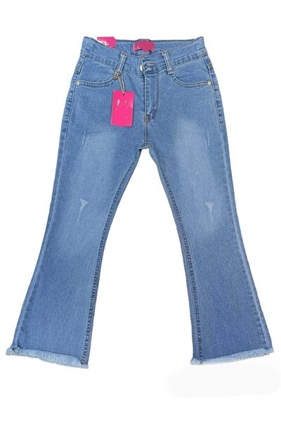 YDBKStore YdbkKidsstore Yeni Sezon Kız Çocuk Buz Mavi İspanyol Paça Eskitmeli Likralı 5 Cep Jean/kot Pantolon