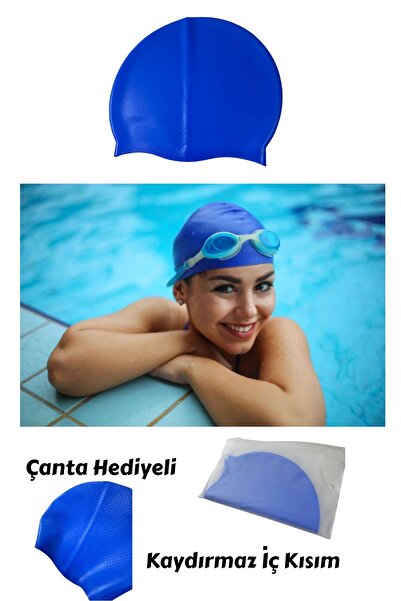 YILDIRIM OYUNCAK Silikon Deniz Ve Havuz Bonesi - Yüzücü Silikon Düz Renk Bone Çanta Hediyeli