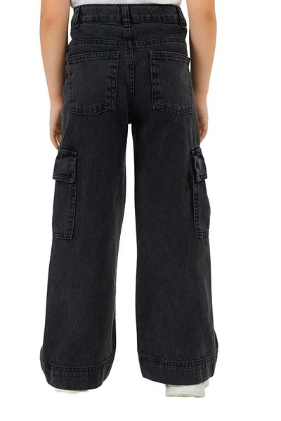 Hopi Kids Adjustable Cargo Pocket and Waisted Wide Leg Girl's Jeans - Smoked - Age 5-6