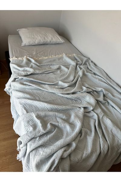 Blue Atelier طقم بيكيه موسلين فردي - مفرش سرير، ملاءة مطاطية وغطاء وسادة