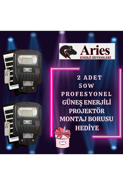 ARİES ENERJİ 2 ADET 50W GÜNEŞ ENERJİLİ PROFESYONEL ARMATÜR