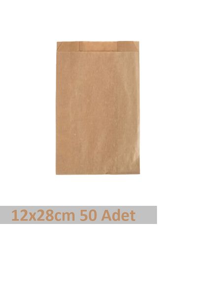 OLİ Art 12x28cm Kraft Closed Paper Bag - 50 Pieces Side Gusset Packaging Gift Package