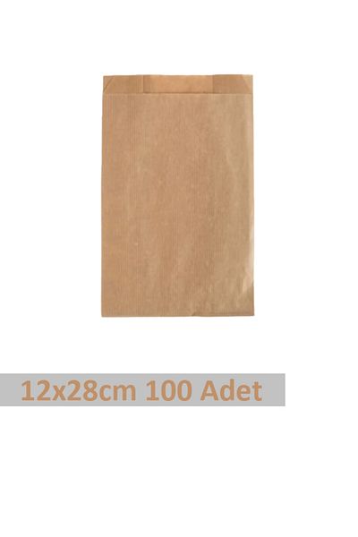 OLİ Art 12x28cm Kraft Closed Paper Bag - Packing Package with 100 Side Gussets