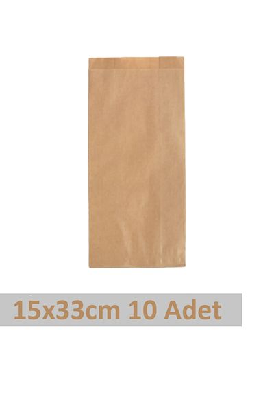 OLİ Art 15x33cm Kraft Closed Paper Bag - 10 Side Gusseted Packaging Gift Package