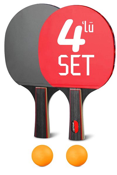 Soft Kare Set of 4 Table Tennis Rackets Double Layer Pompom Racquet Ball Set