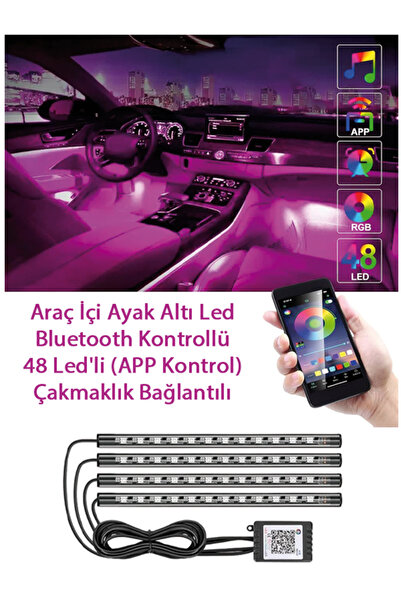 Atölye Semih Araç İçi Ayak Altı Led Bluetooth Telefon Kontrollü 48 Led'li (AP...