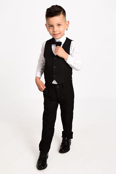 Merdia Kids Boy's Suit 3-Button Tuxedo with Vest and Bow Tie