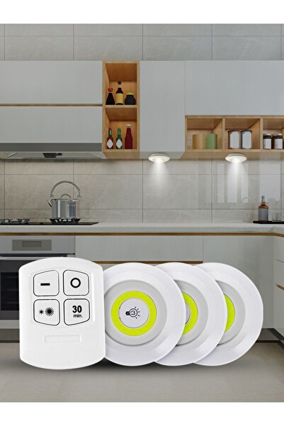 Janva 3 Watt Uzaktan Kumandalı Yapışkanlı Kablosuz Pilli Led 3'lü Spot Led Lamba