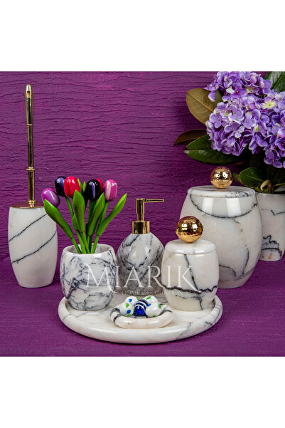 MIARIK DESIGN & DEKORASYON Dekoratif Mermer Banyo Seti Takımı 7 Li Buyuk Disk...