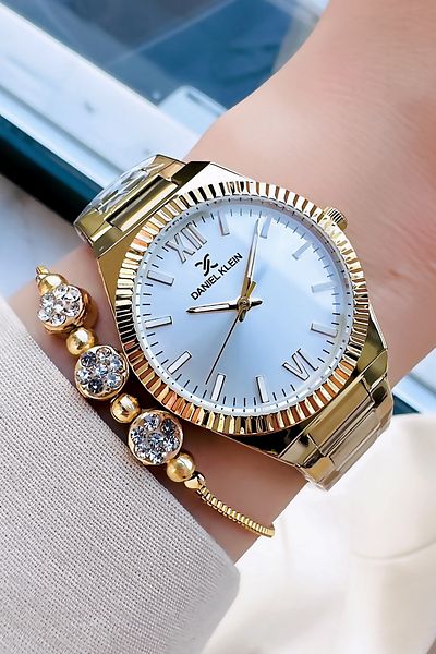 Daniel Klein Gold Colored 3 Atm Waterproof Women's Wristwatch - Steel Cord Bracelet Gift DKBY2018C1