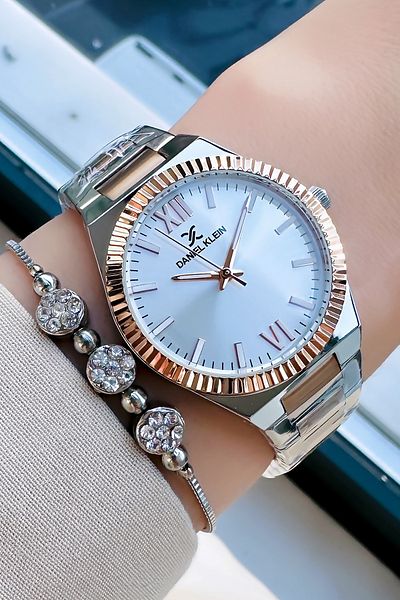 Daniel Klein Rose Silver Colored 3 Atm Waterproof Women's Wristwatch - Steel Cord Bracelet Gift DKBY2018C6
