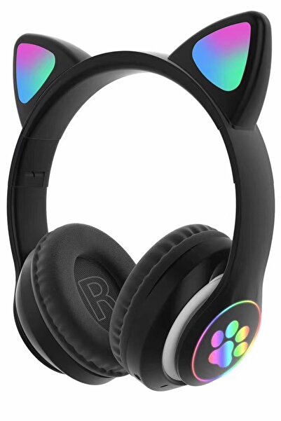 Store Kablosuz Bluetooth Kulak Üstü Renkli Led Işıklı Kedi Kulaklık Çocuk Kar...