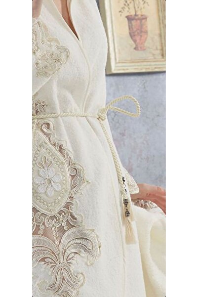 BALADI HOME Bamboo Towel French Lace Luxury Women's Bathrobe Set