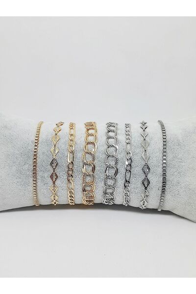 Kusakli 8-Piece Chain Bracelet Set - Silver and Gold Color